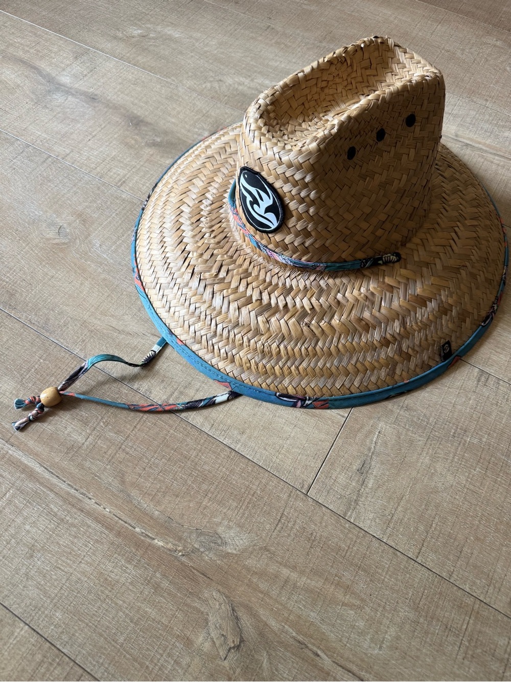 Solfish Lifeguard Hat “Gone Fishing” Fitted Tan Straw Brim Sun Beach coastal